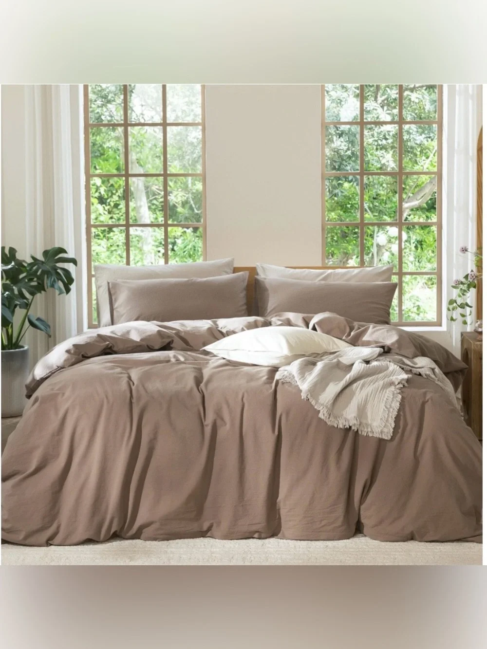 QUEEN SIZE Duvet 3 Pc. Set 100% Washed Cotton - BROWN